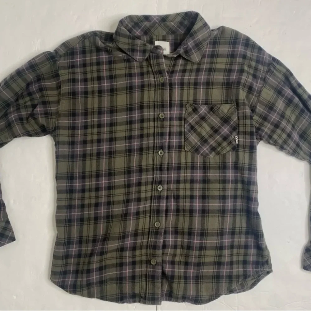 Green and pink plaid button down long sleeve shirt - Picture 1 of 3